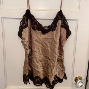 Y2K NEW YORK AND COMPANY TAN LACE SILK CAMI LINGERIE TOP SZ XL
